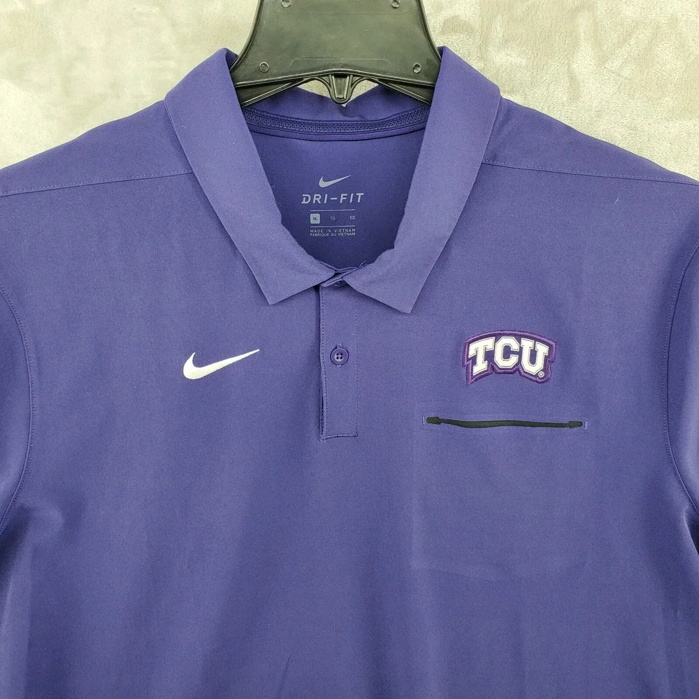 Nike DRI-FIT Performance TCU Horned Frogs Purple Men's Polo‎ size XL